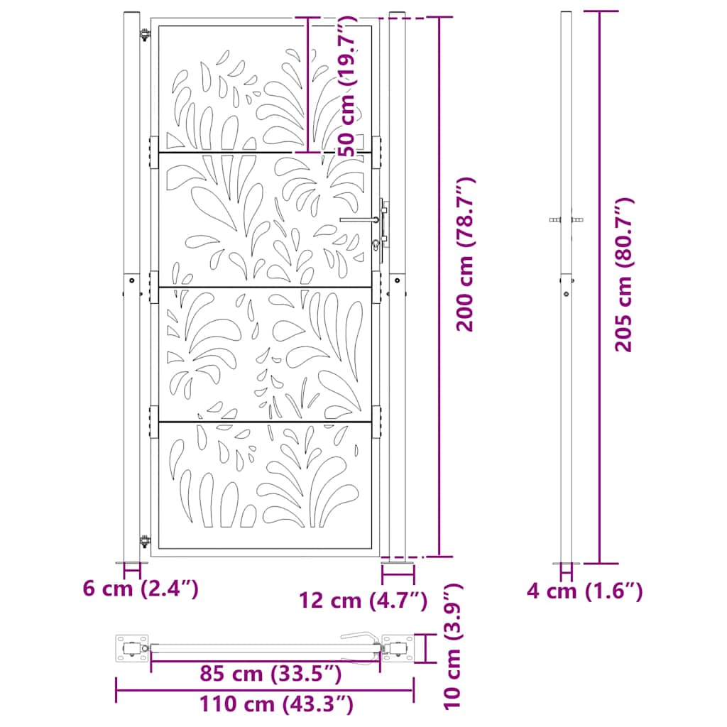 Gartentor Schwarz 100x100 cm Stahl Lichtdesign