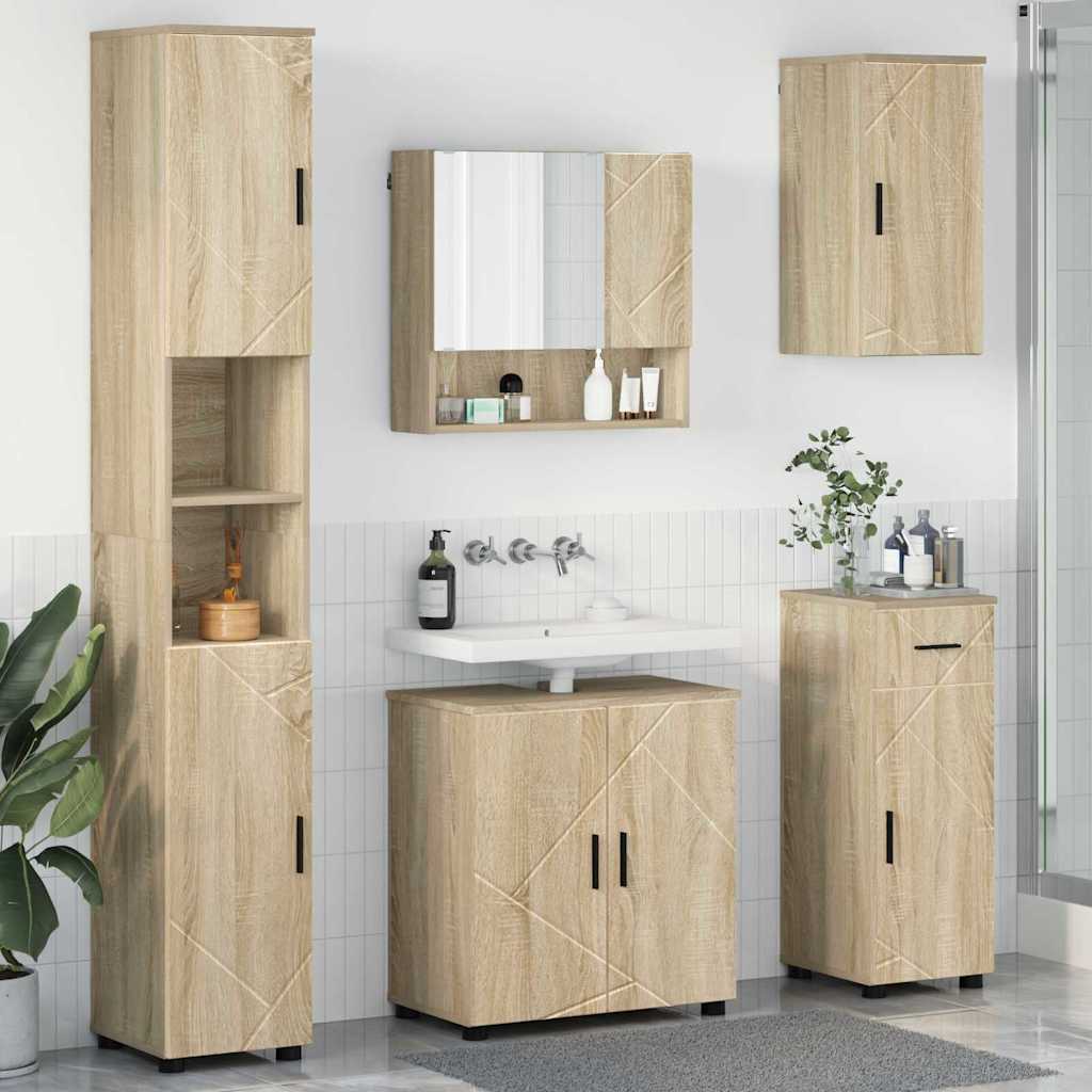 Badezimmermöbel-Set mit Tür 5 pcs Weiß Holzwerkstoff & Metall