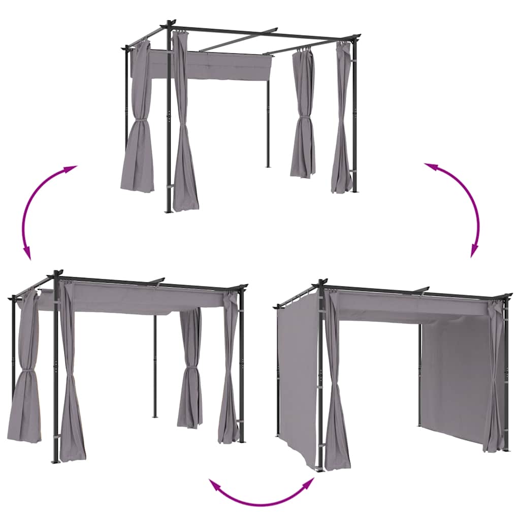 Pavillon mit Vorhängen 3x3 m Taupe Stahl