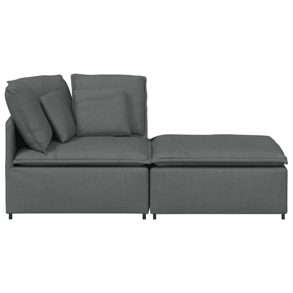 Modulares Sofa mit Fußhocker Kissen Stoff Hellgrau