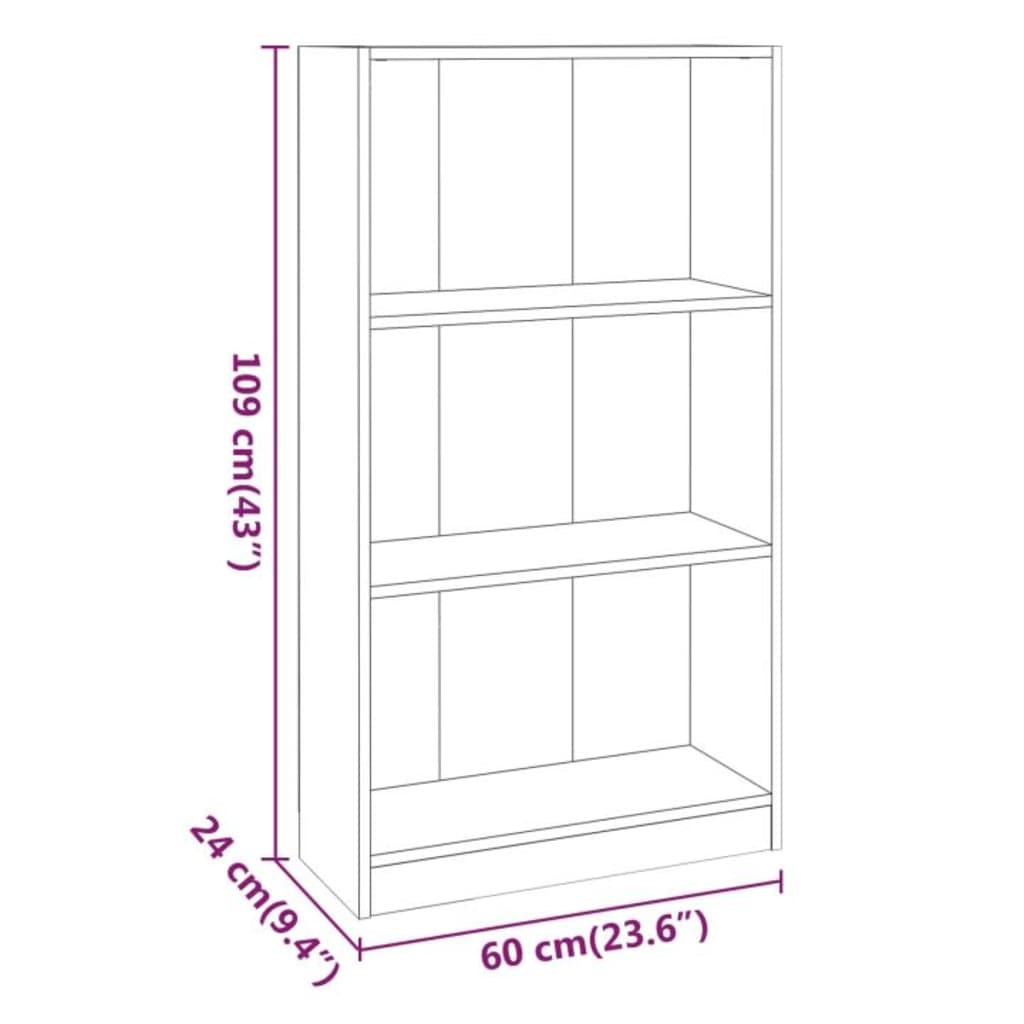 Bücherregal 3 Fächer Weiß 40x24x109 cm Holzwerkstoff