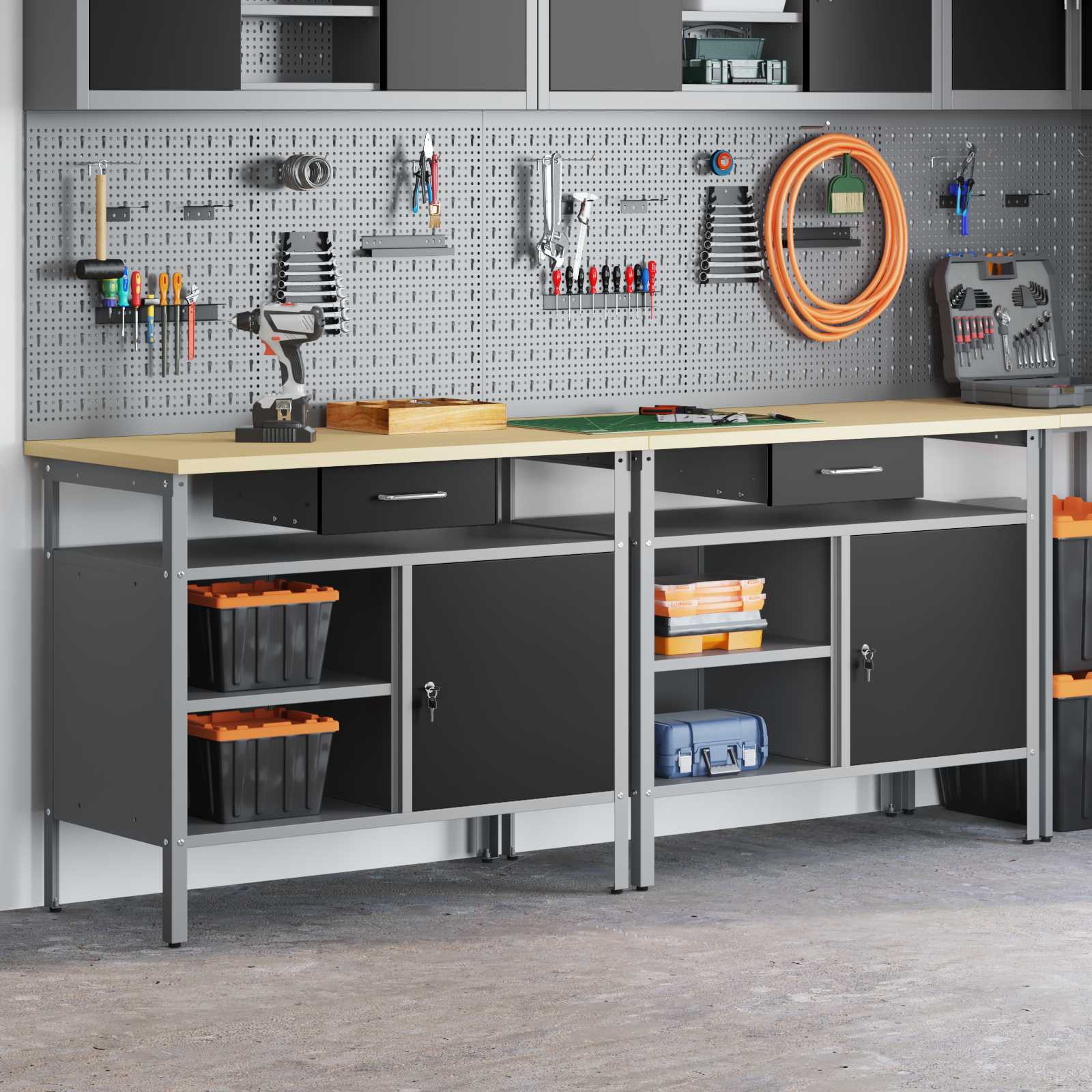 Werkbank-Set mit Schubladen 2 pcs Rot und Grau 200 x 55 x 85 cm