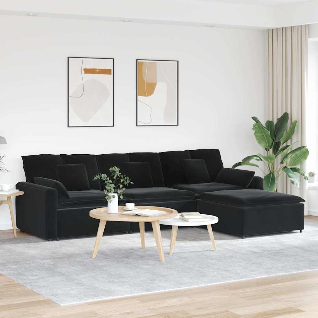 Modulares Sofa mit Fußhocker und Kissen Blau