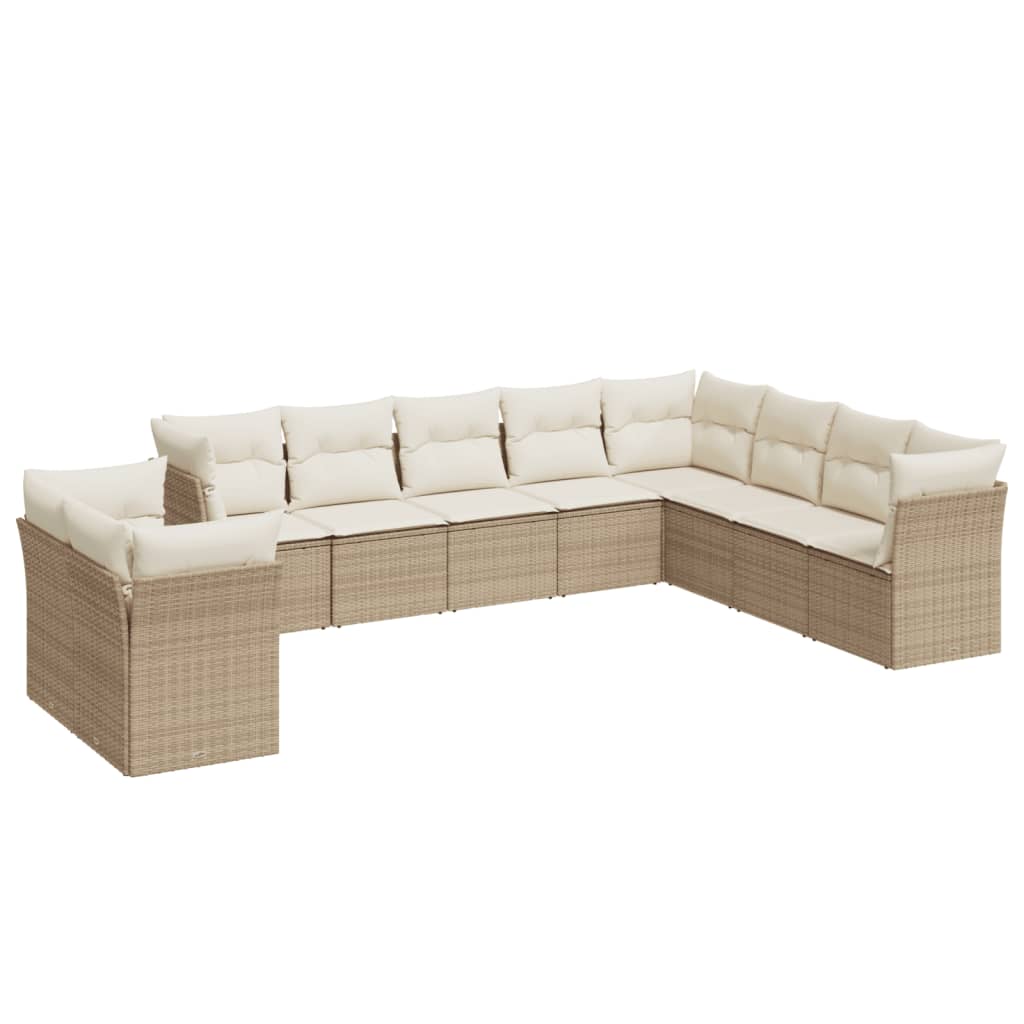 10-tlg. Garten-Sofagarnitur mit Kissen Schwarz Poly Rattan
