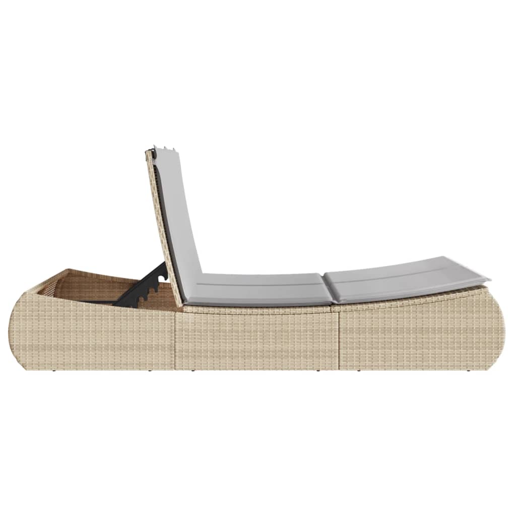 Doppel-Sonnenliege mit Kissen Schwarz Poly Rattan