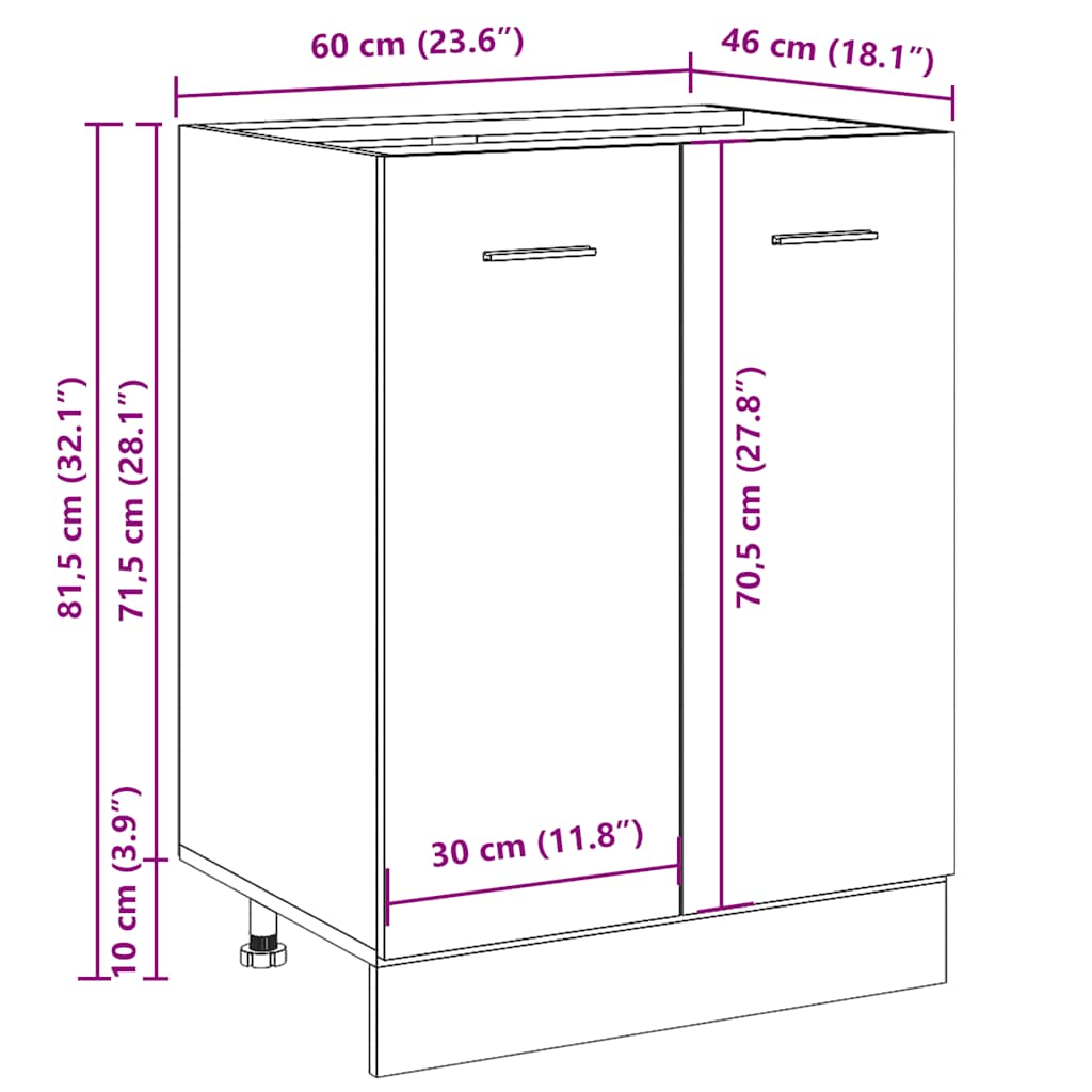 Unterschrank Lyon Weiß 60x46x81,5 cm Holzwerkstoff