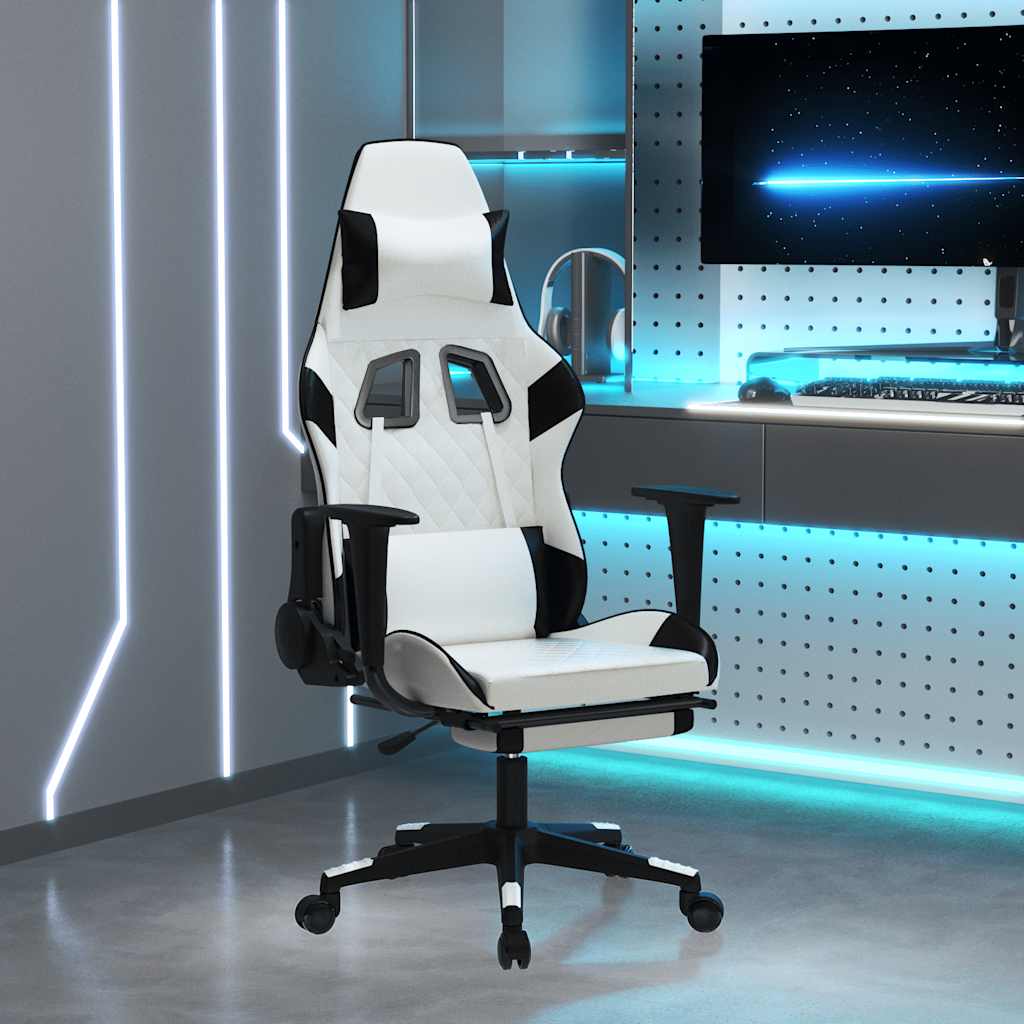 Gaming-Stuhl mit Massagefunktion Schwarz und Blau Kunstleder