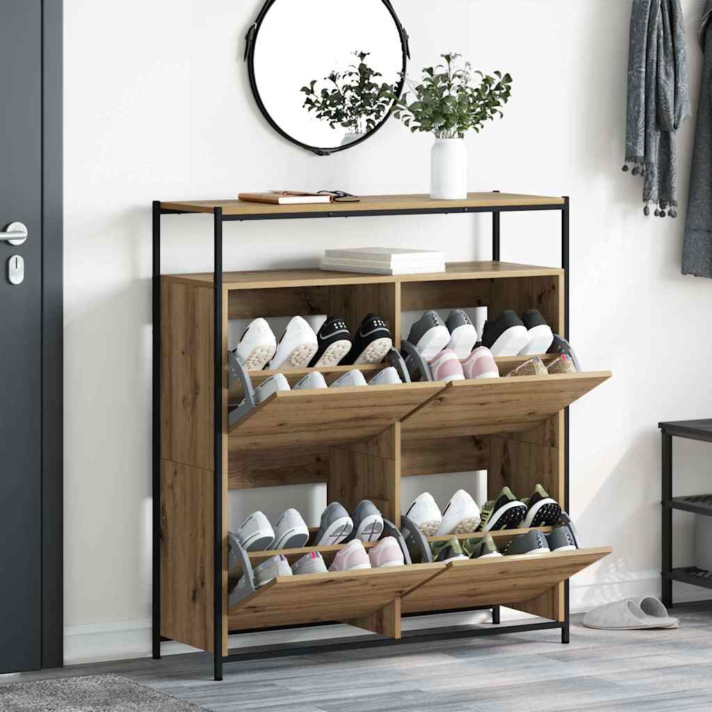 Schuhschrank mit 4 Klappen Sonoma-Eiche 100x34x112 cm