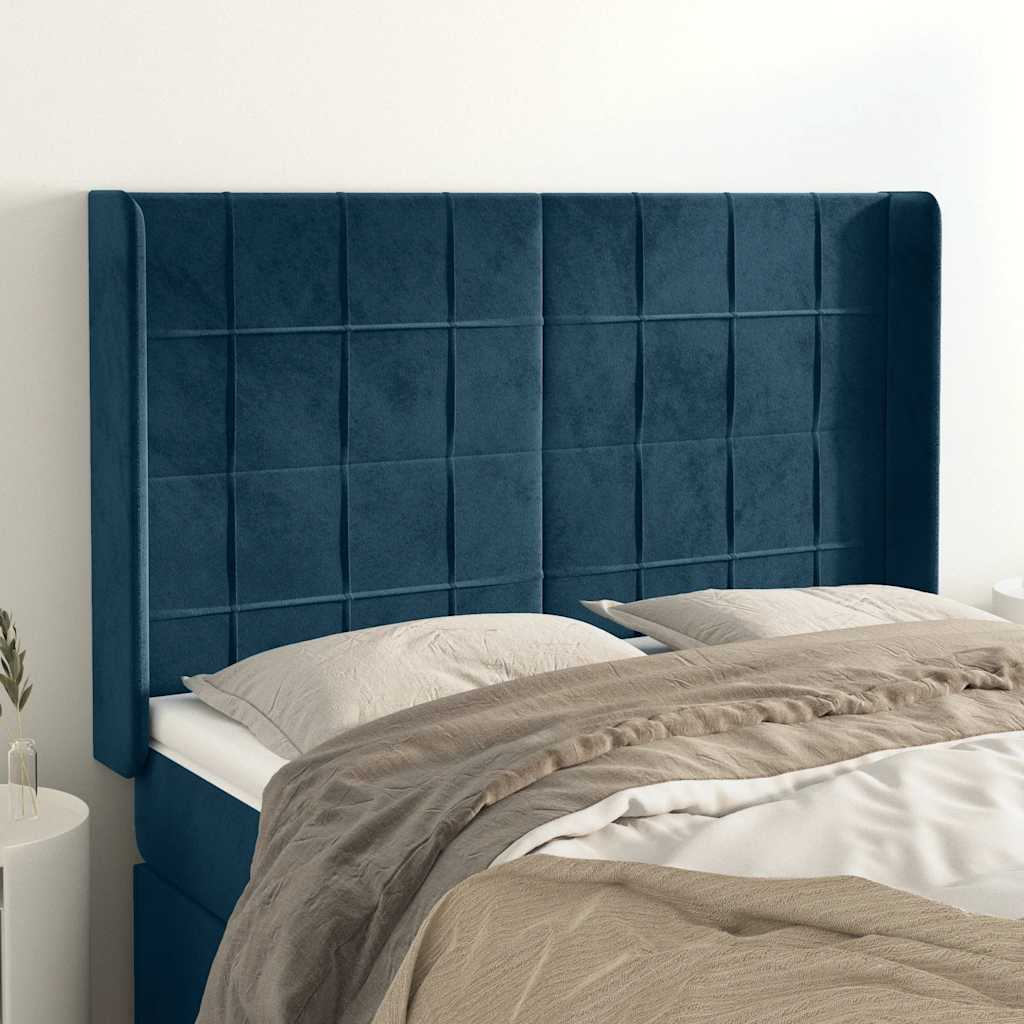 Kopfteil mit Ohren Dunkelblau 93x16x78/88 cm Samt