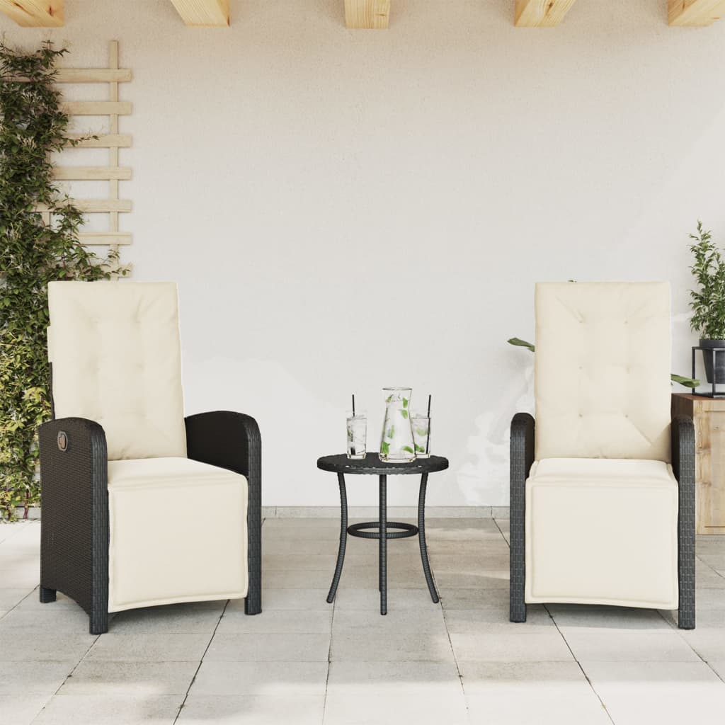 Gartensessel mit Fußteil Verstellbar Schwarz Poly Rattan