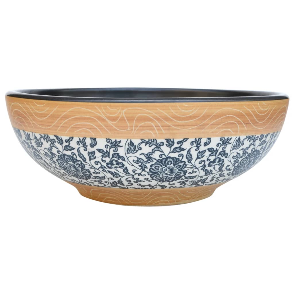 Aufsatzwaschbecken Weiß und Blau Rund Ø41x14 cm Keramik