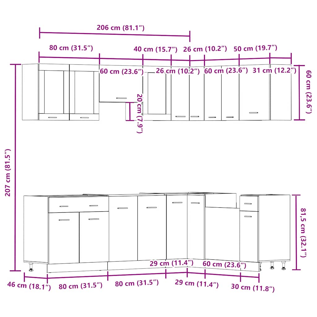 11-tlg. Küchenzeile Lyon Weiß Holzwerkstoff