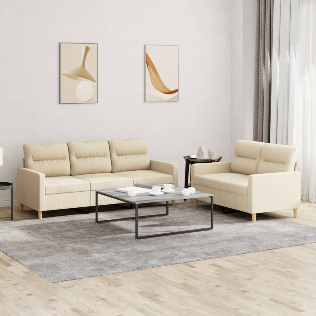 3-tlg. Sofagarnitur mit Kissen Taupe Stoff