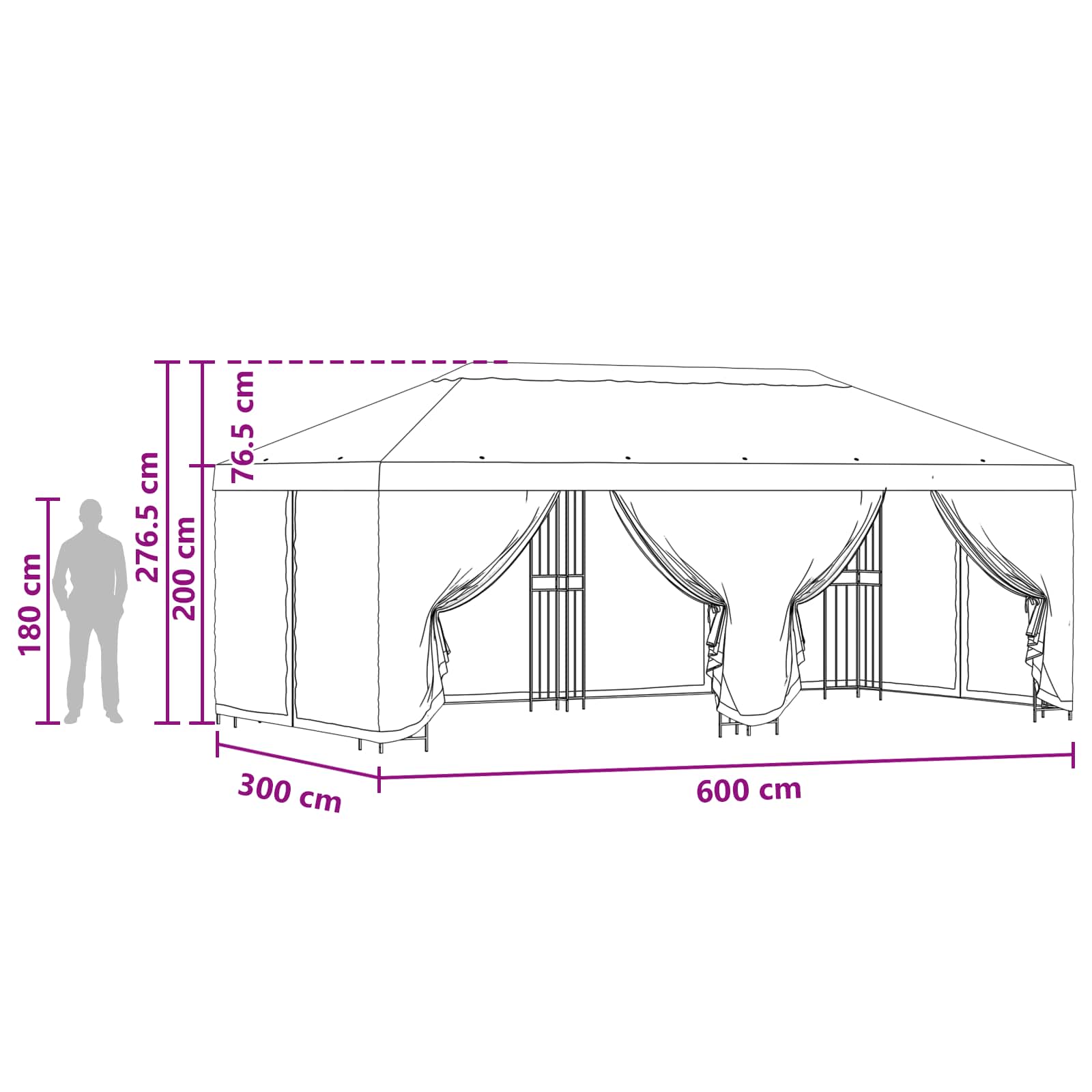 Pavillon mit Seitenwänden 6 x 3 m Beige Polyester und Stahl 190
