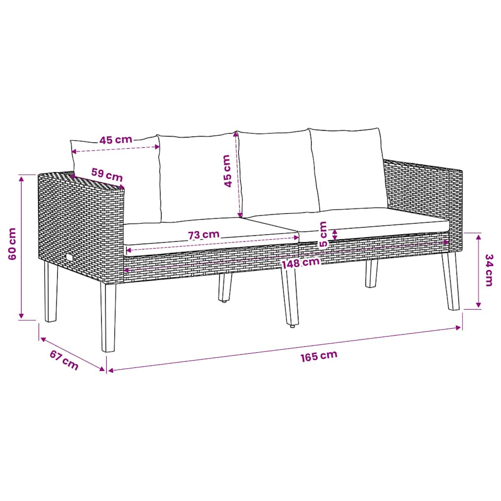 3-Sitzer-Gartensofa mit Auflagen Poly Rattan Beige