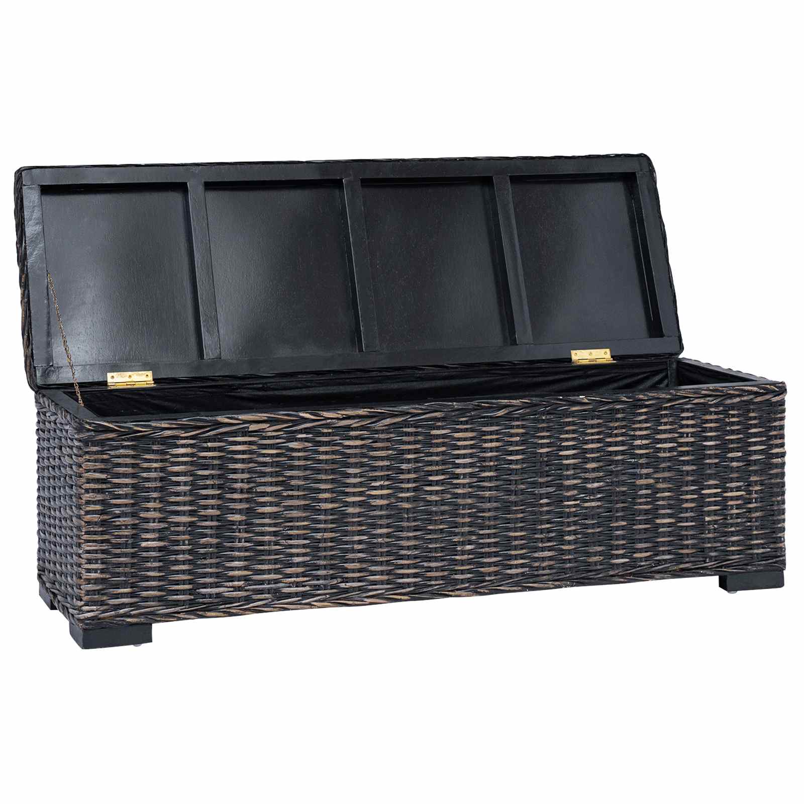 Truhe Weiß 110 cm Natur Kubu Rattan & Massivholz Mahagoni