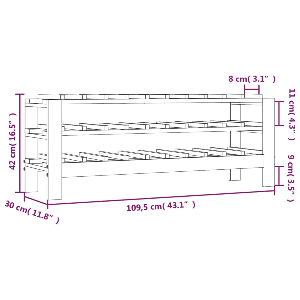 Weinregal 109,5x30x107,5 cm Massivholz Kiefer