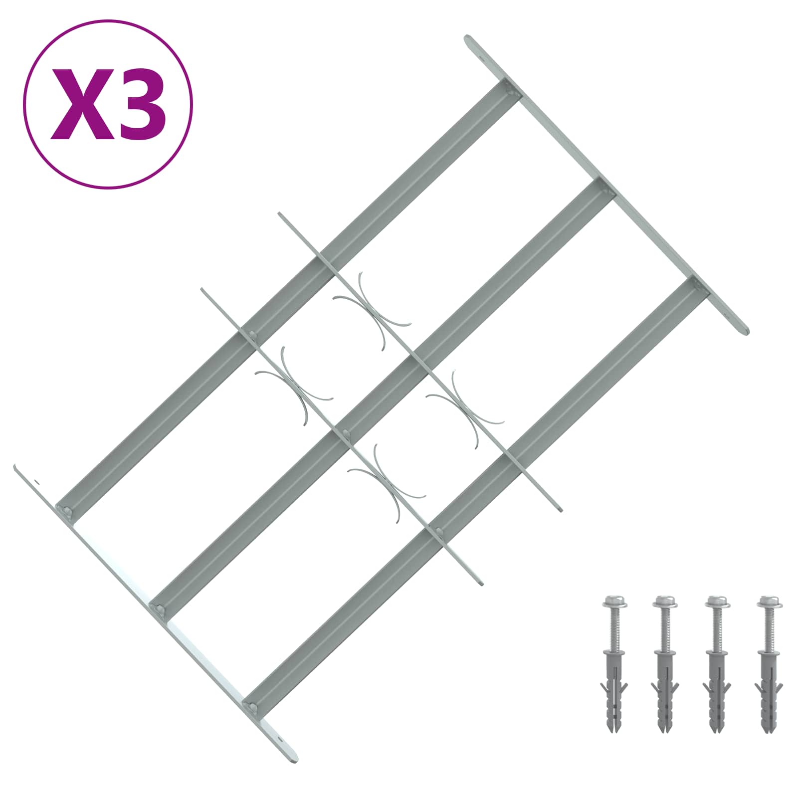 Fenstergitter Verstellbar mit 3 Querstäben 500-650 mm