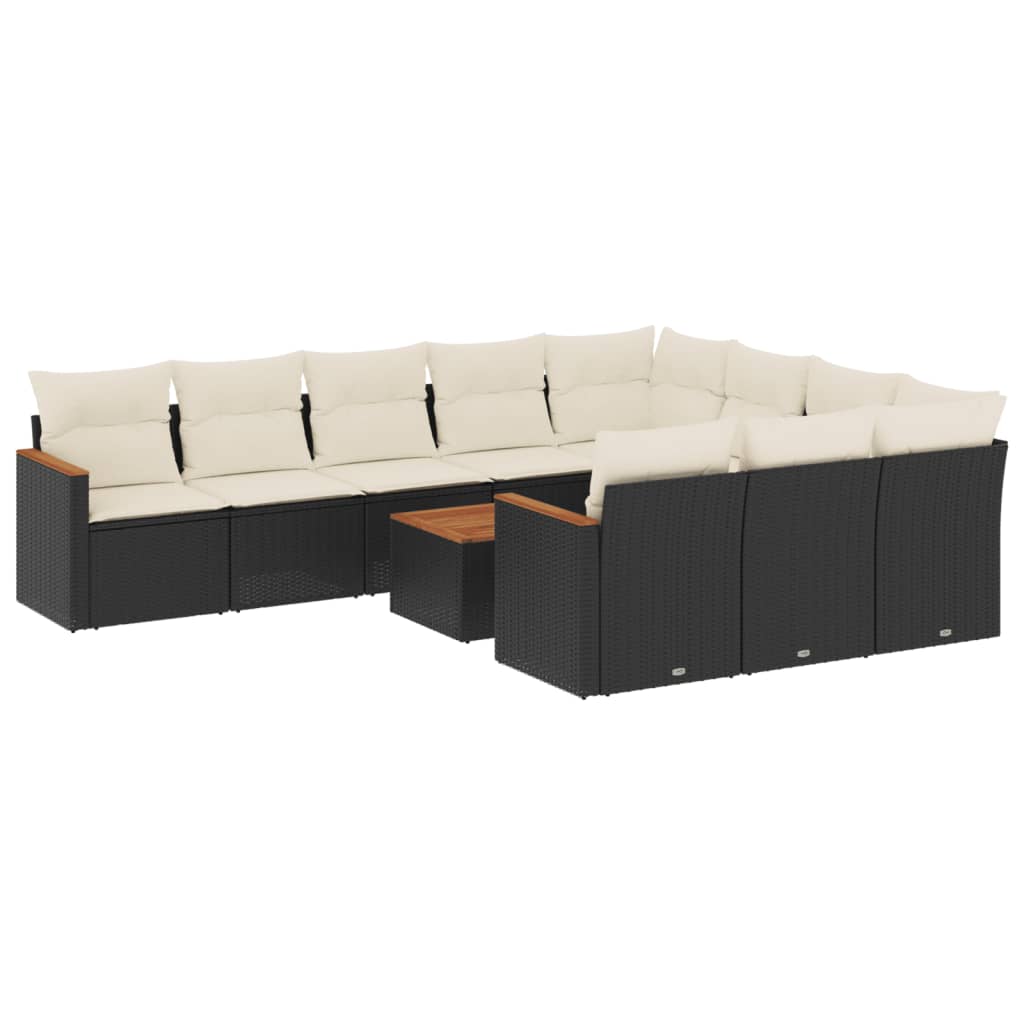 10-tlg. Garten-Sofagarnitur mit Kissen Schwarz Poly Rattan
