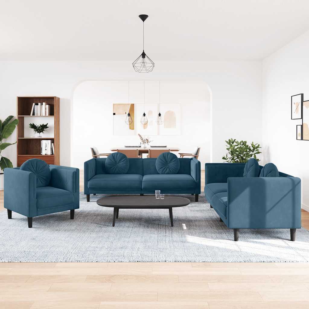 3-tlg. Sofagarnitur mit Kissen Creme Samt