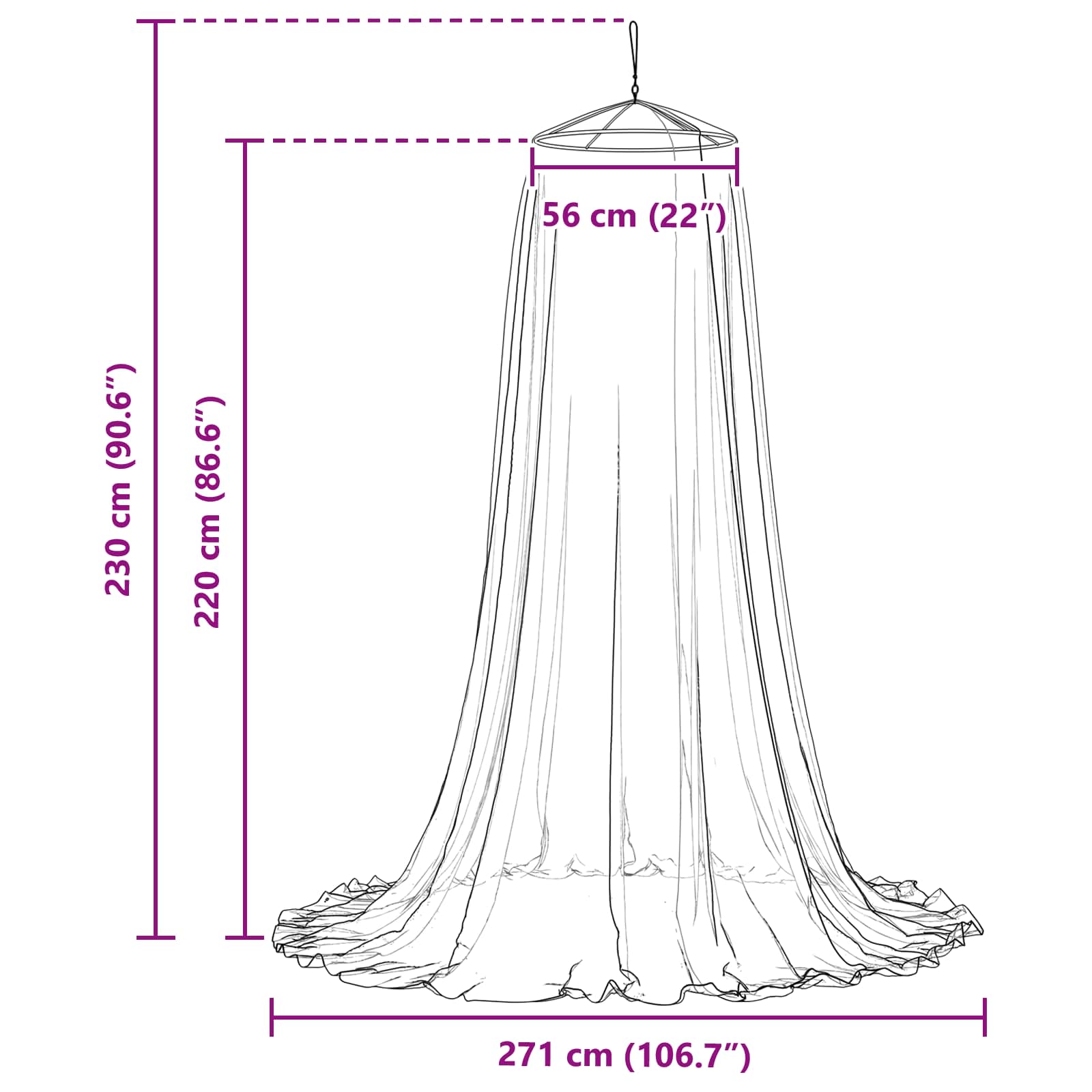Moskito-Netz für das Bett A-Form 156 Mesh 850 cm Polyester