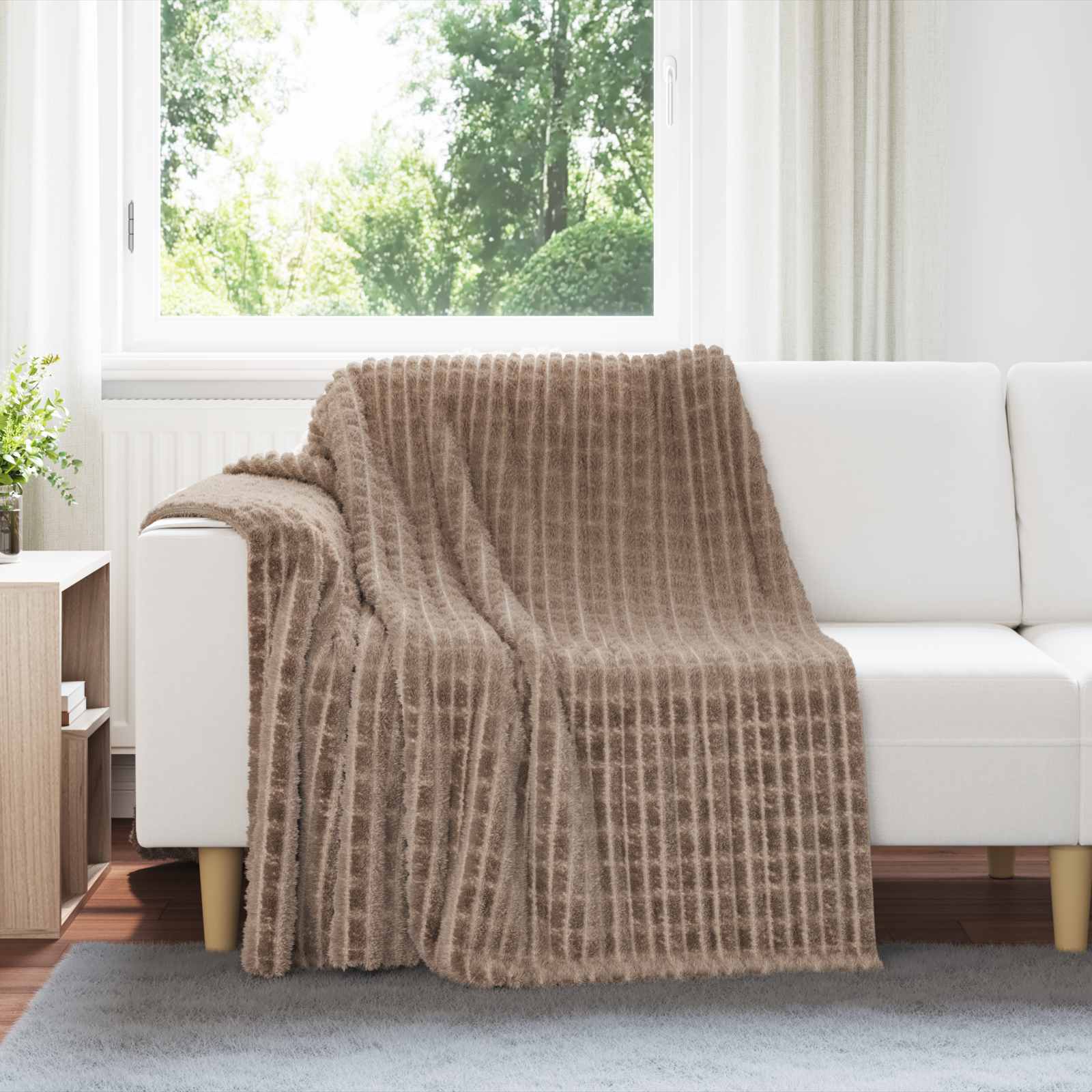 Überwurfdecke Beige 150 x 130 cm Fleece