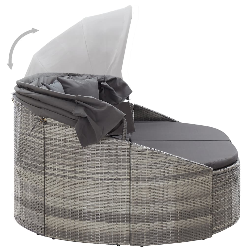 Outdoor-Loungebett mit Dach Poly Rattan Braun
