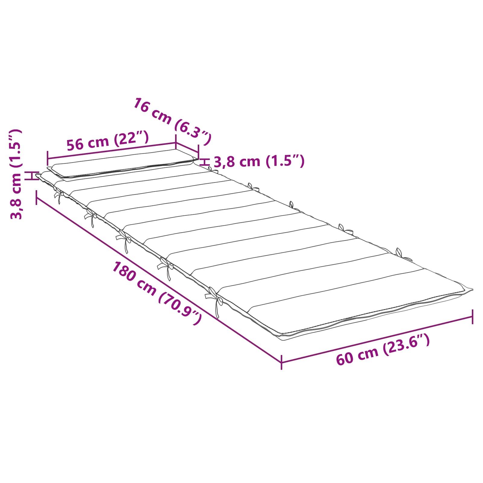 Sonnenliegen-Auflage Grau 180x60x4 cm Oxford-Gewebe