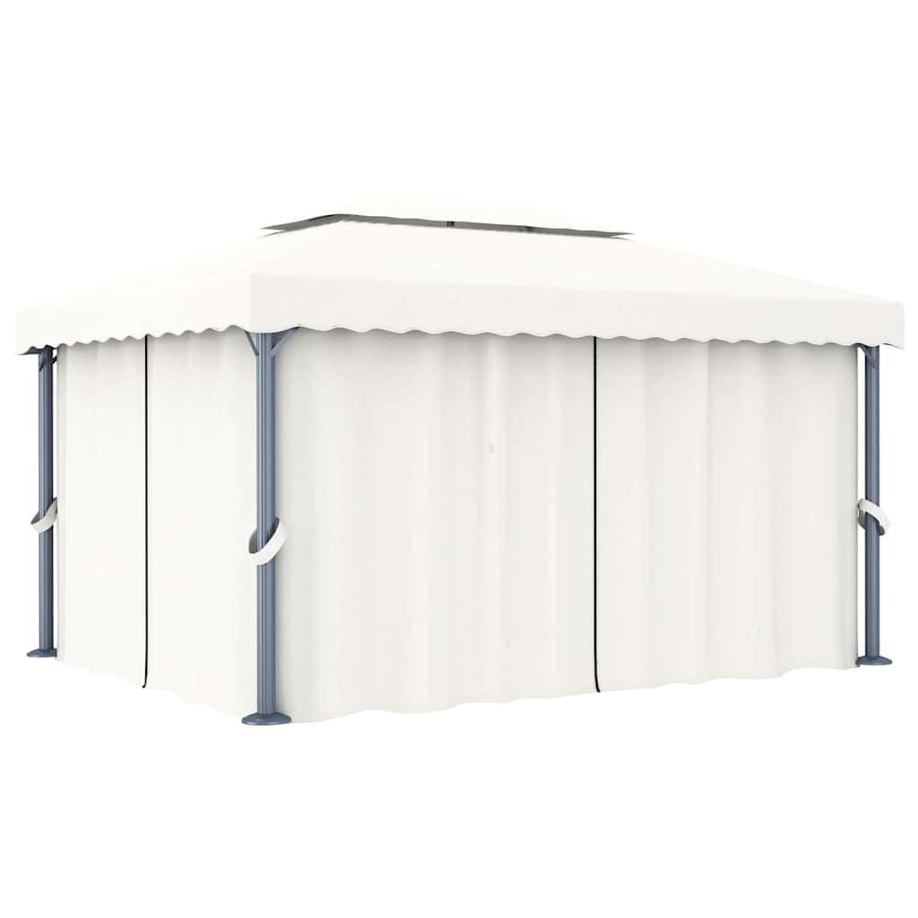 Pavillon mit Vorhängen & LED-Lichterkette 3x3 m Cremeweiß