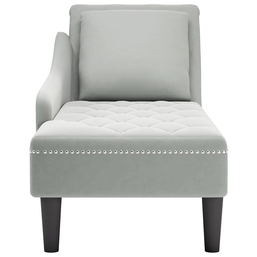 Chaiselongue mit Kissen und Rechter Armlehne Blau Samt