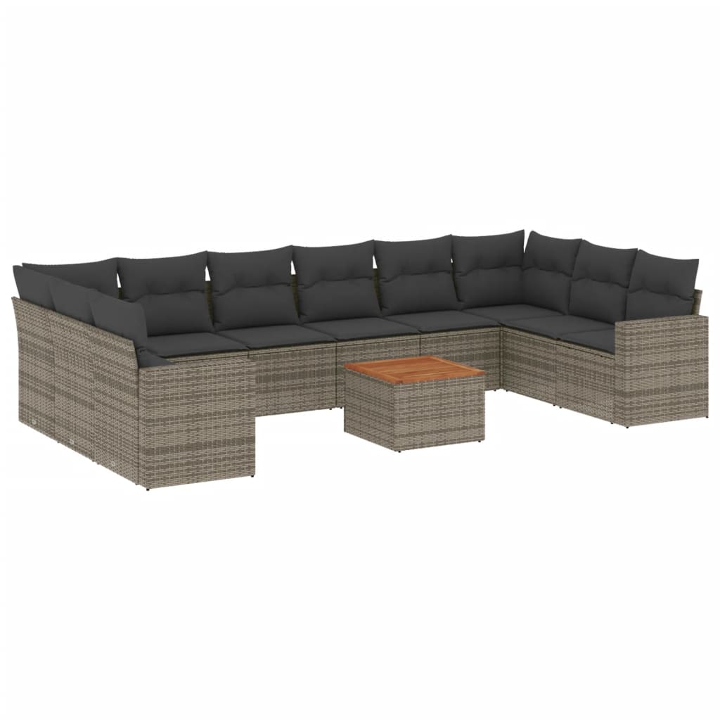 11-tlg. Garten-Sofagarnitur mit Kissen Schwarz Poly Rattan