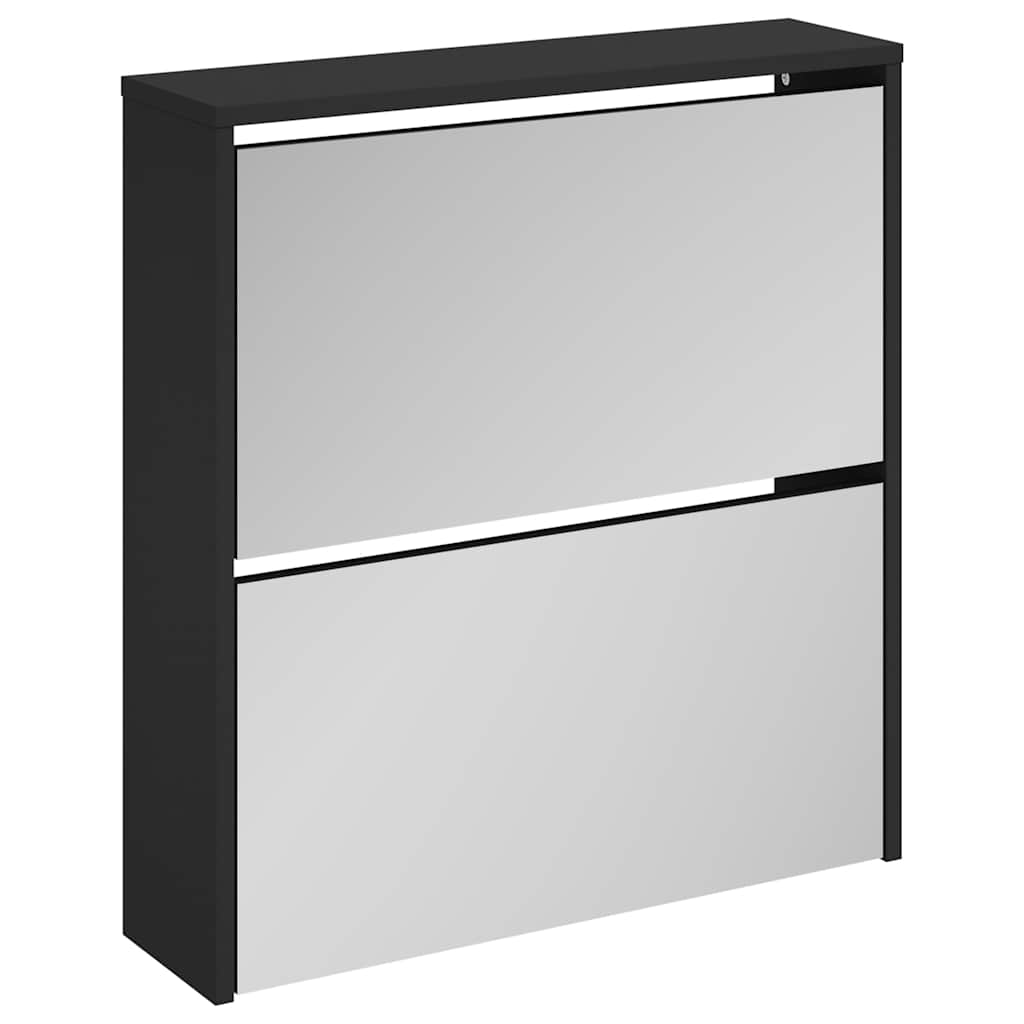 Schuhschrank mit 2 Fächern Spiegel Eiche-Optik 63x17x67 cm