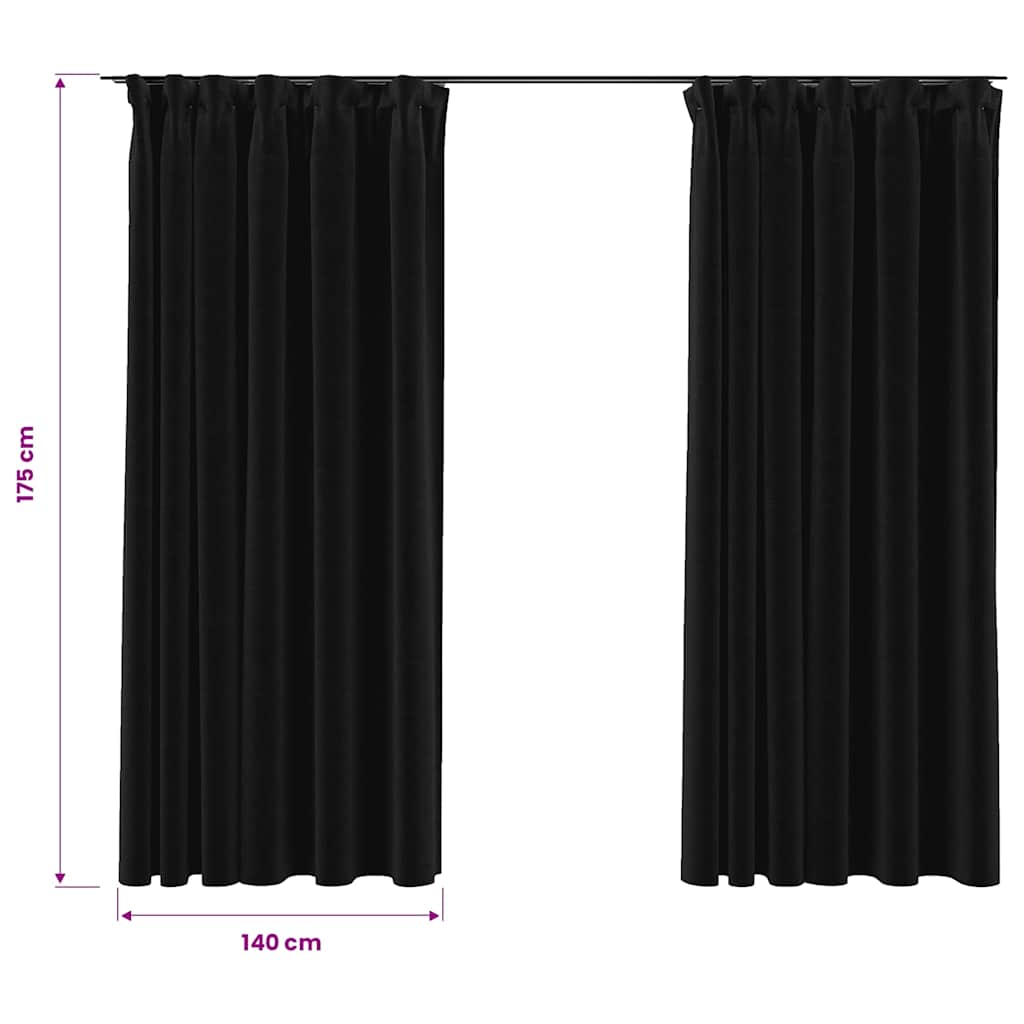 Verdunkelungsvorhänge Haken Leinenoptik 2Stk. Schwarz 140x175cm