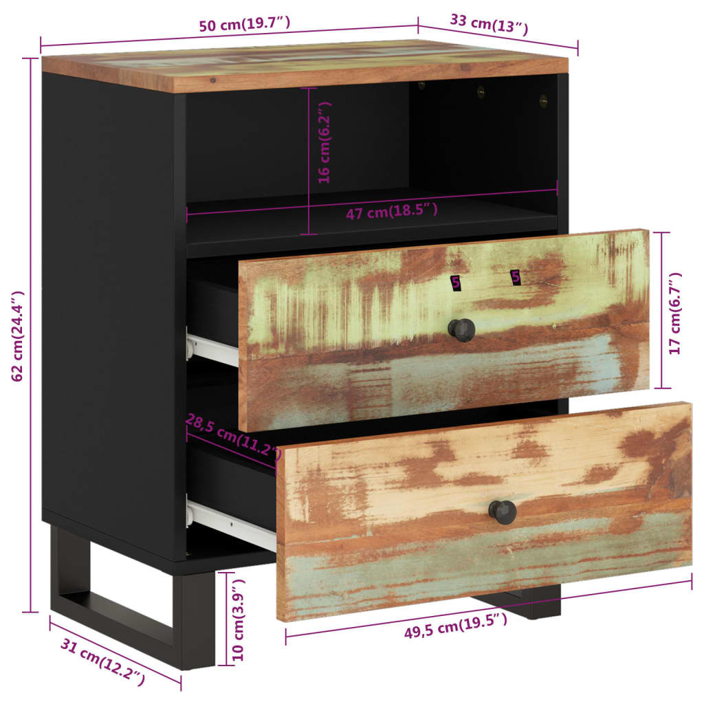 Nachttisch 50x33x62 cm Massivholz Mango & Holzwerkstoff