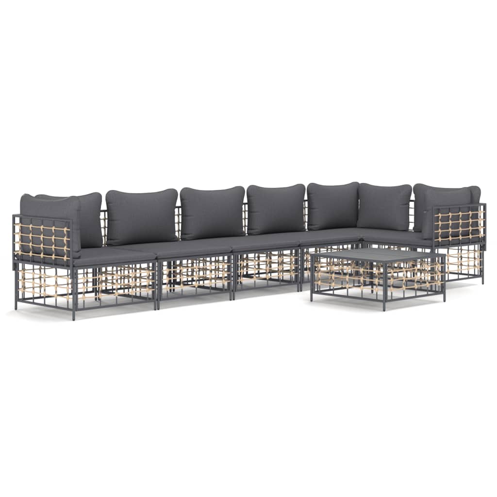 5-tlg. Garten-Lounge-Set mit Kissen Anthrazit Poly Rattan