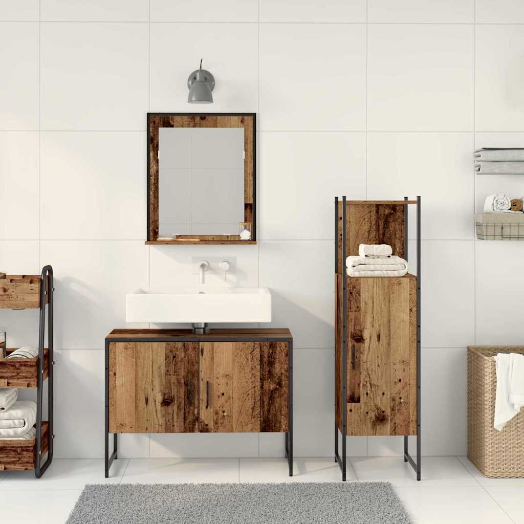 3-tlg. Badmöbel-Set Räuchereiche Holzwerkstoff