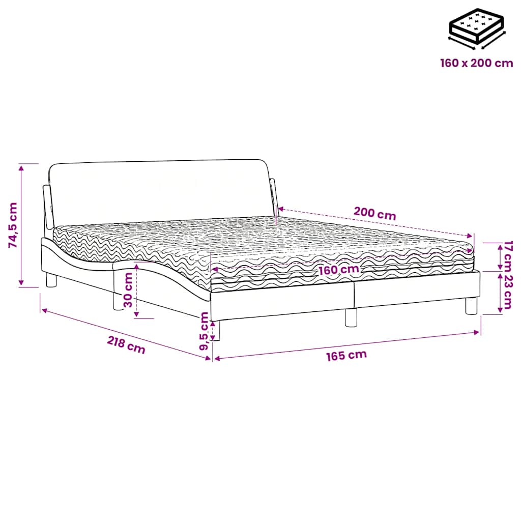 Bett mit Matratze "Dover" Hellgrau 80x200 cm Samt