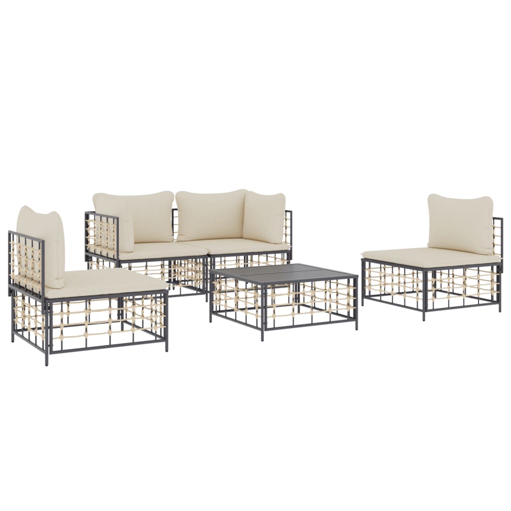 6-tlg. Garten-Lounge-Set mit Kissen Anthrazit Poly Rattan