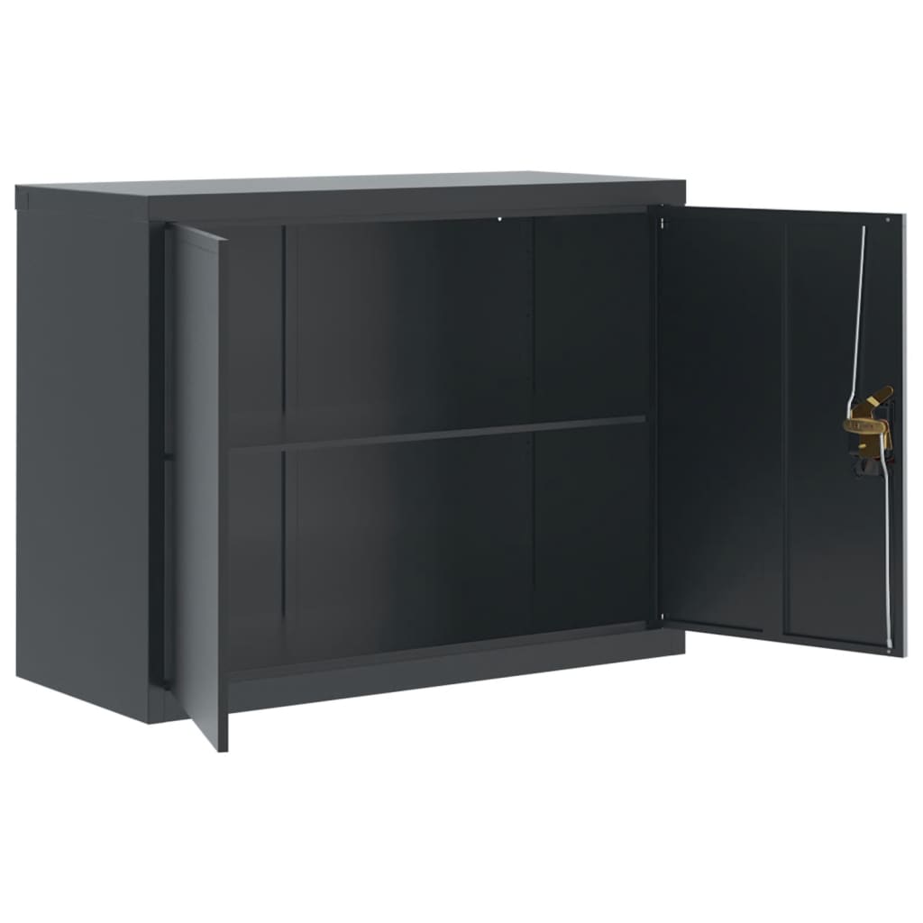 Aktenschrank mit 2 Türen Grau 90 cm Stahl