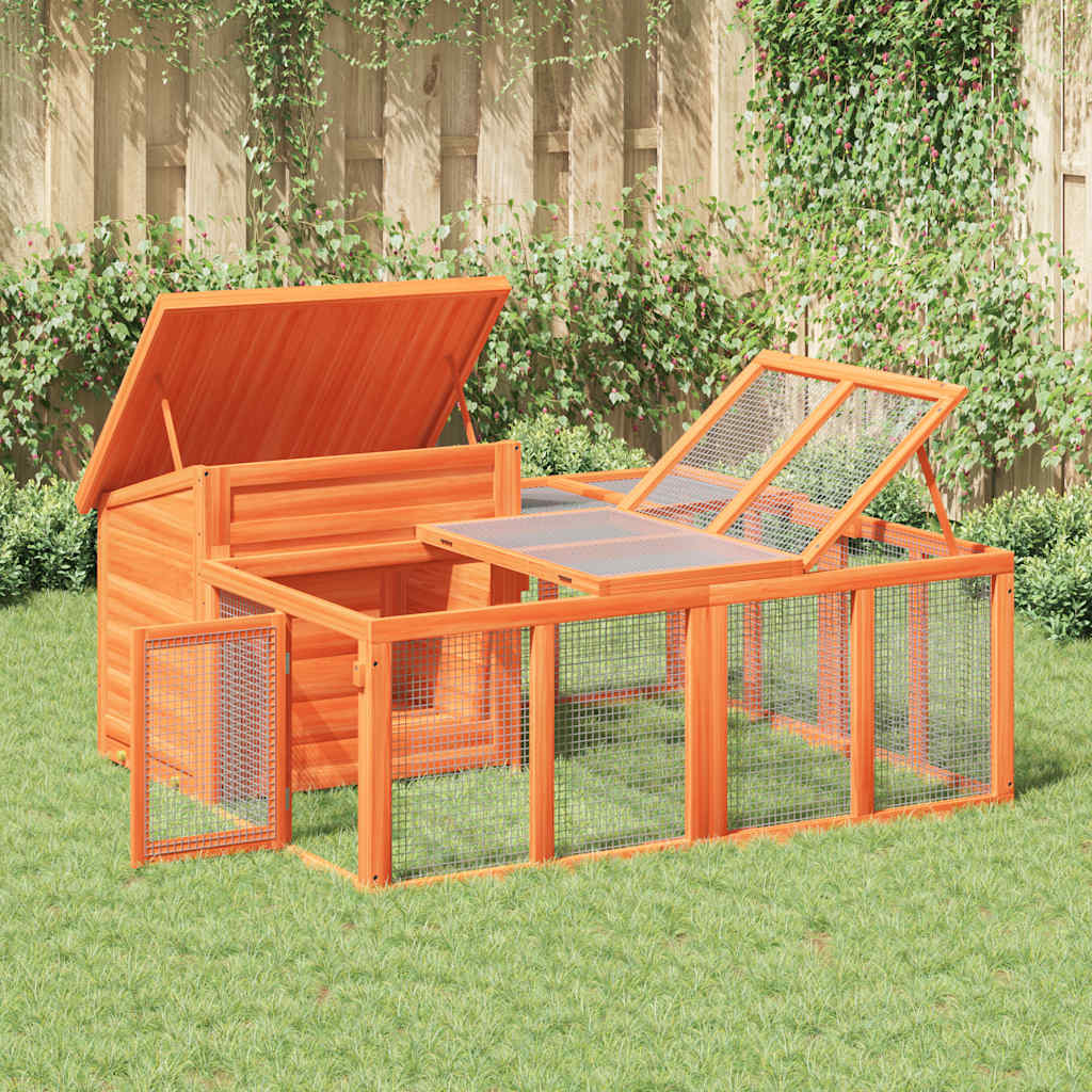 Kaninchenstall Mokka 144x123x67,5 cm Massivholz Kiefer
