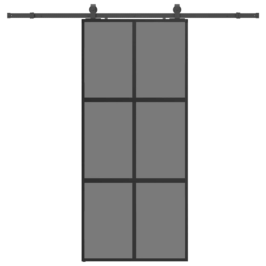 Schiebetür mit Beschlag Schwarz 76x205 cm Hartglas