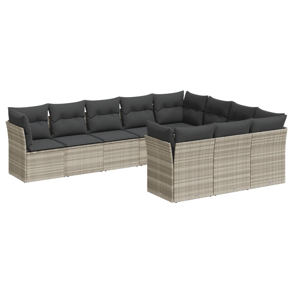 10-tlg. Garten-Sofagarnitur mit Kissen Schwarz Poly Rattan
