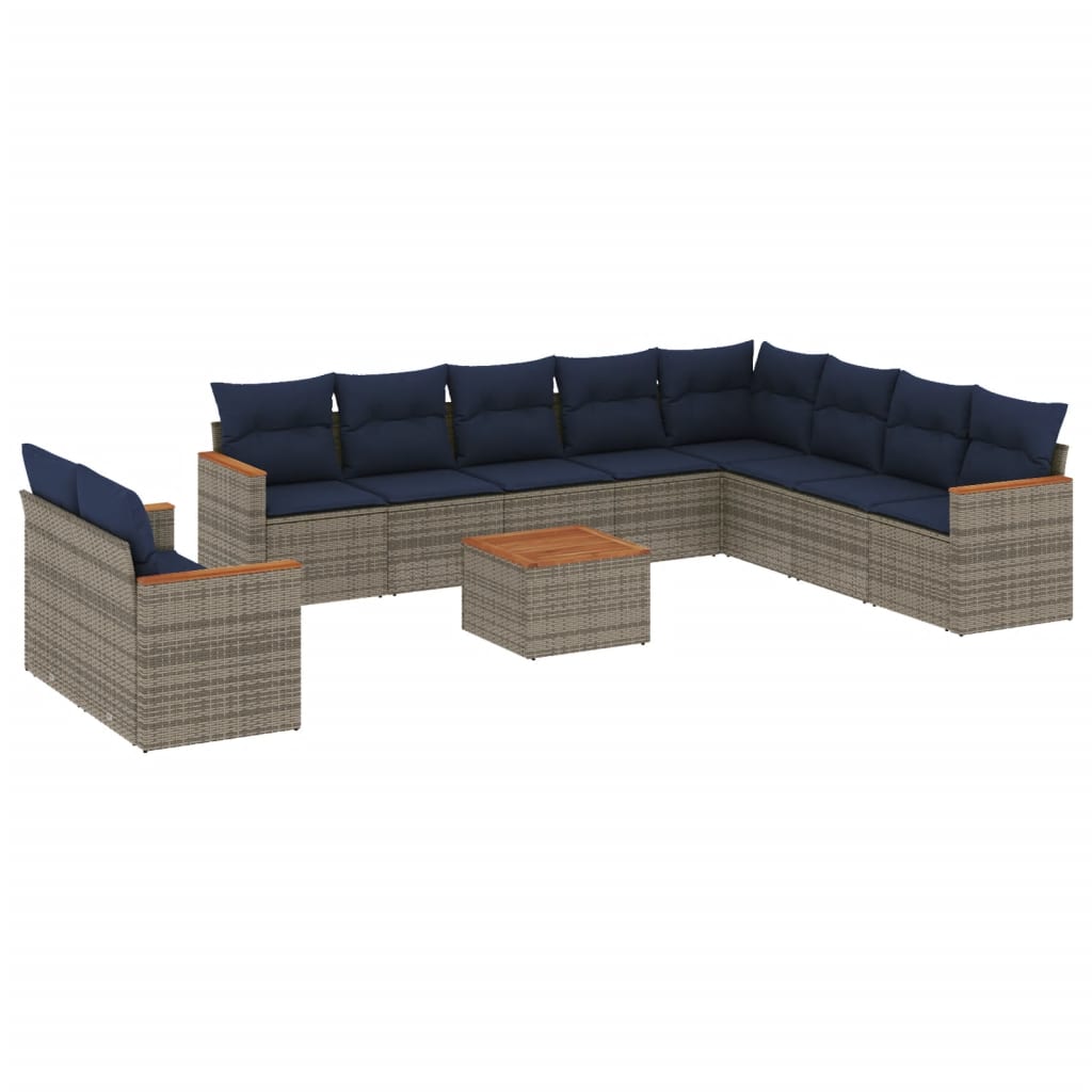 10-teiliges Gartensofa-Set mit Kissen, schwarzes Polyrattan
