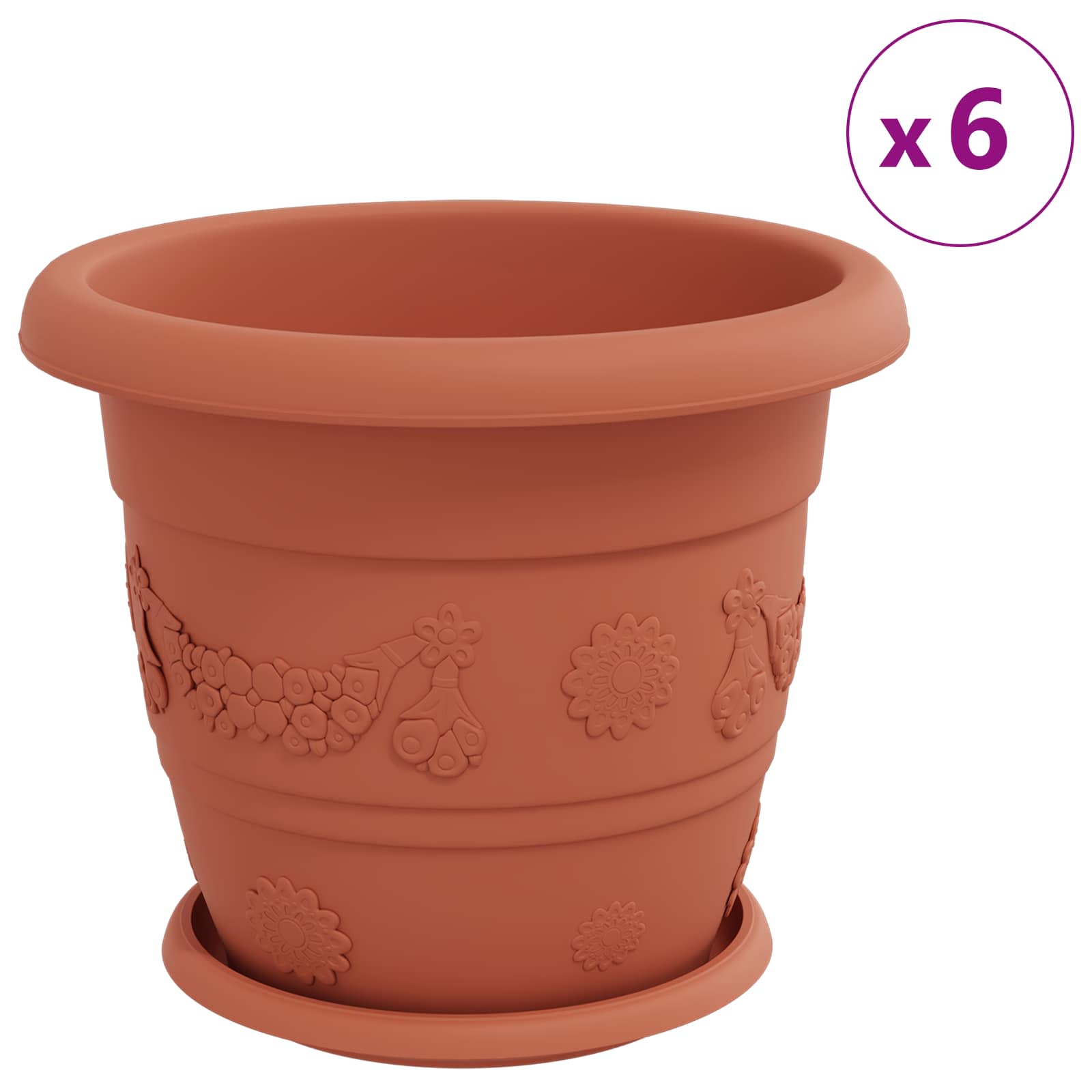 Blumentöpfe 6 pcs Ziegelrot Ø 22 x 18 cm Kunststoff