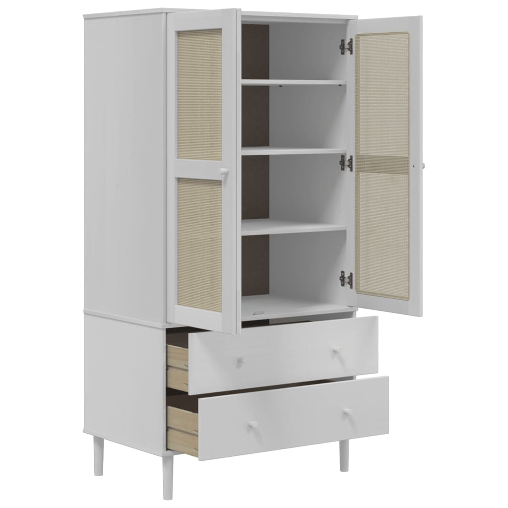 Kleiderschrank SENJA Rattan-Optik Braun 90x55x175cm Kiefernholz