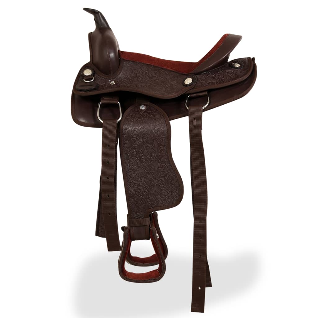 Western-Sattel, Halfter & Brustblatt Echtleder 15" Braun