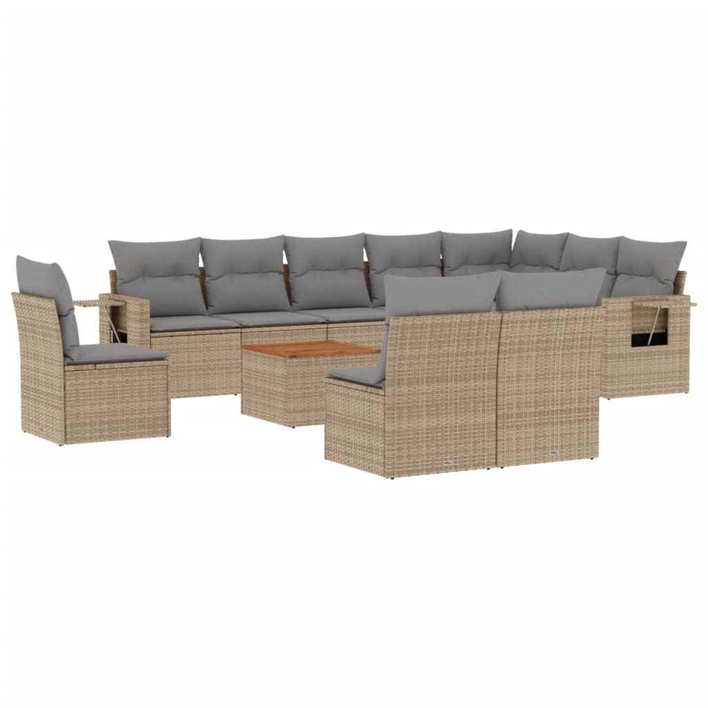 11-tlg. Garten-Sofagarnitur mit Kissen Schwarz Poly Rattan