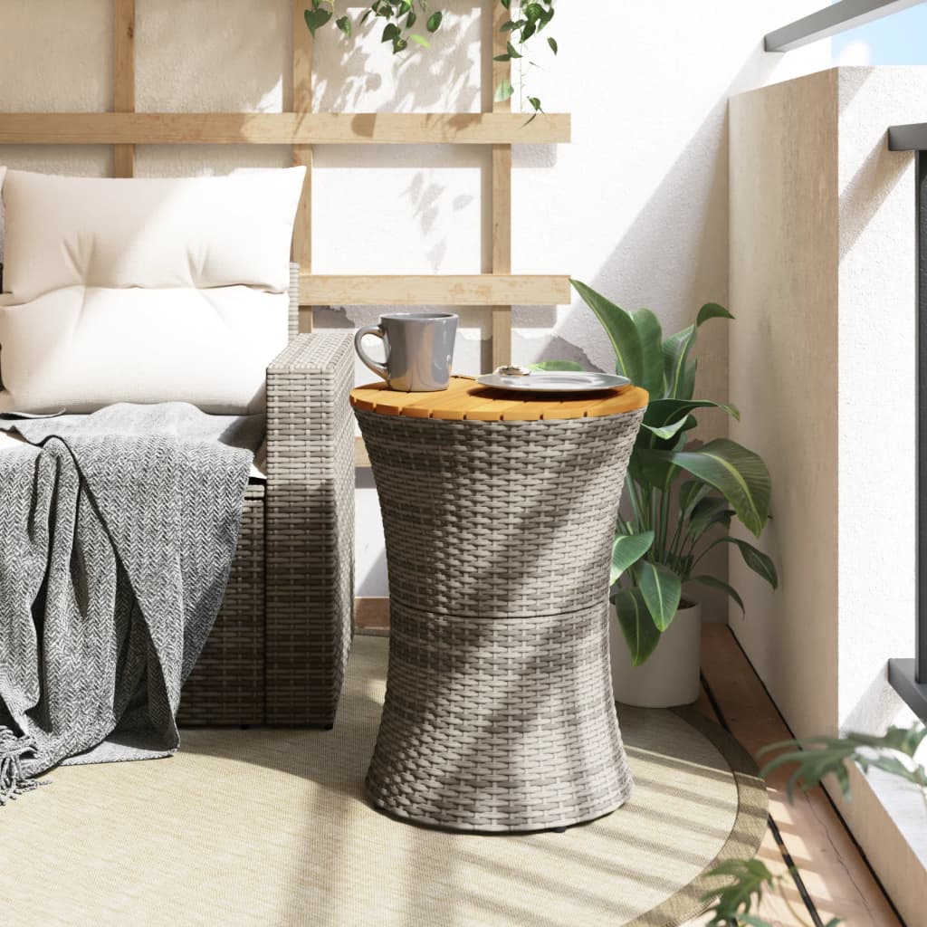 Garten-Beistelltisch Trommelform Schwarz Poly Rattan Massivholz