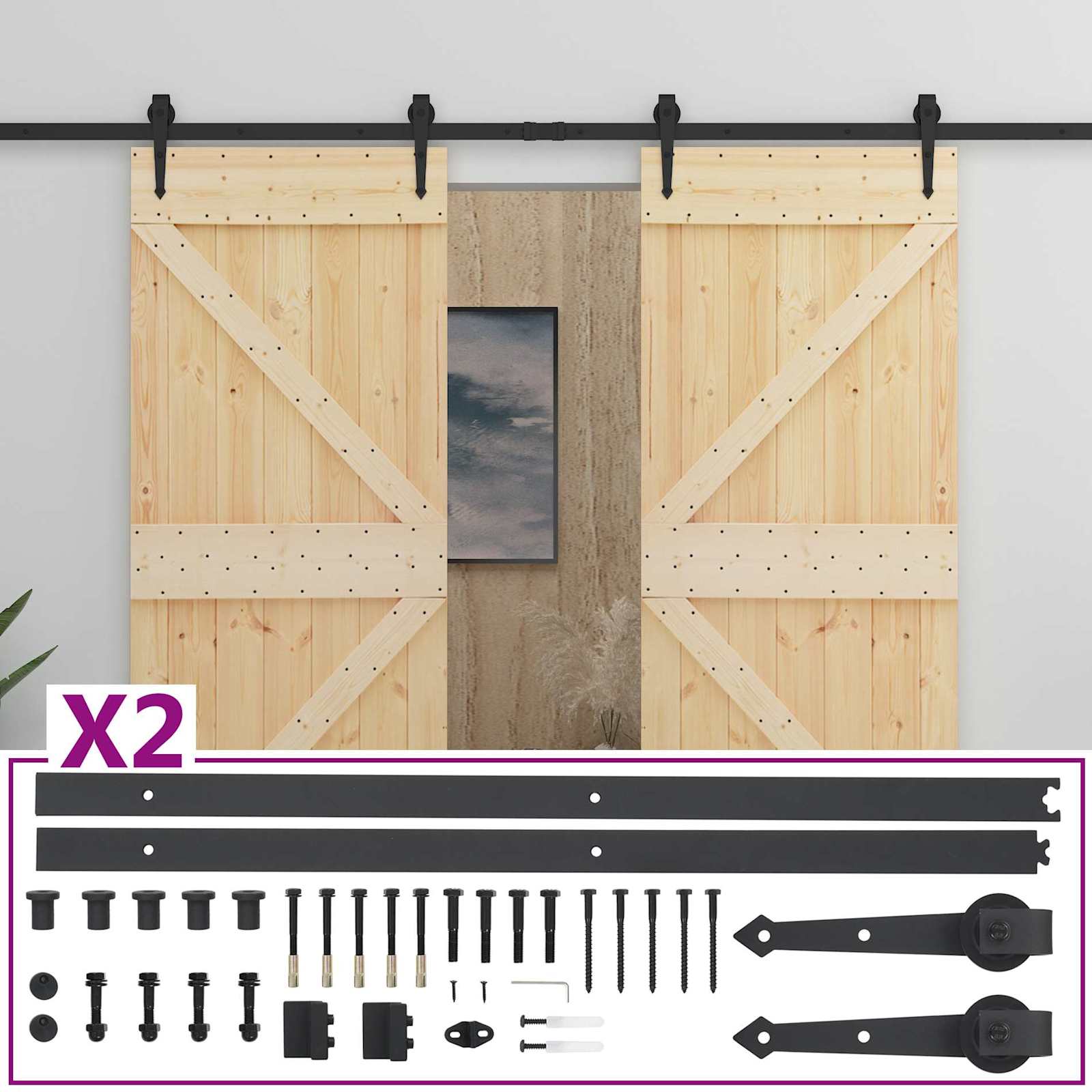 Schiebetür Natürlich und Schwarz 80 x 210 cm