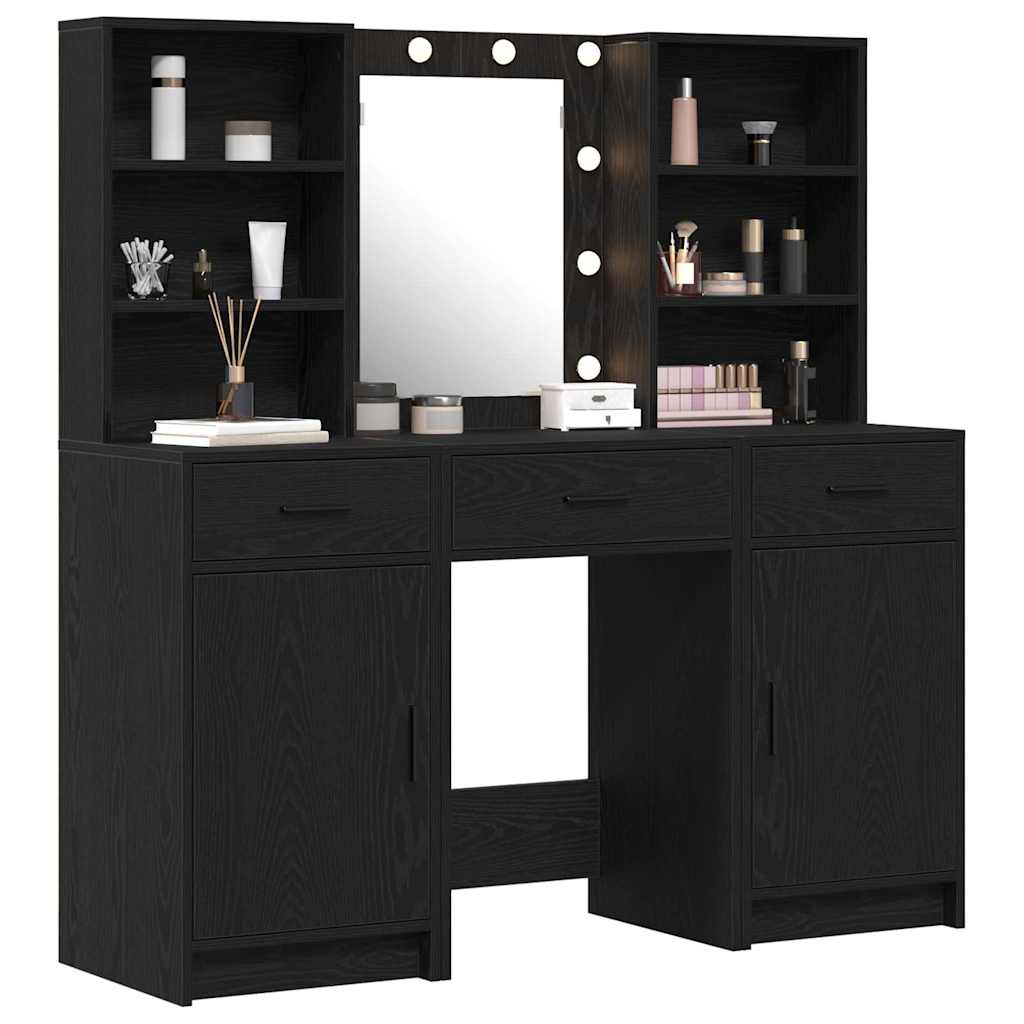 Schminktischset mit LED mit Schubladen 3 pcs Weiß Holzwerkstoff